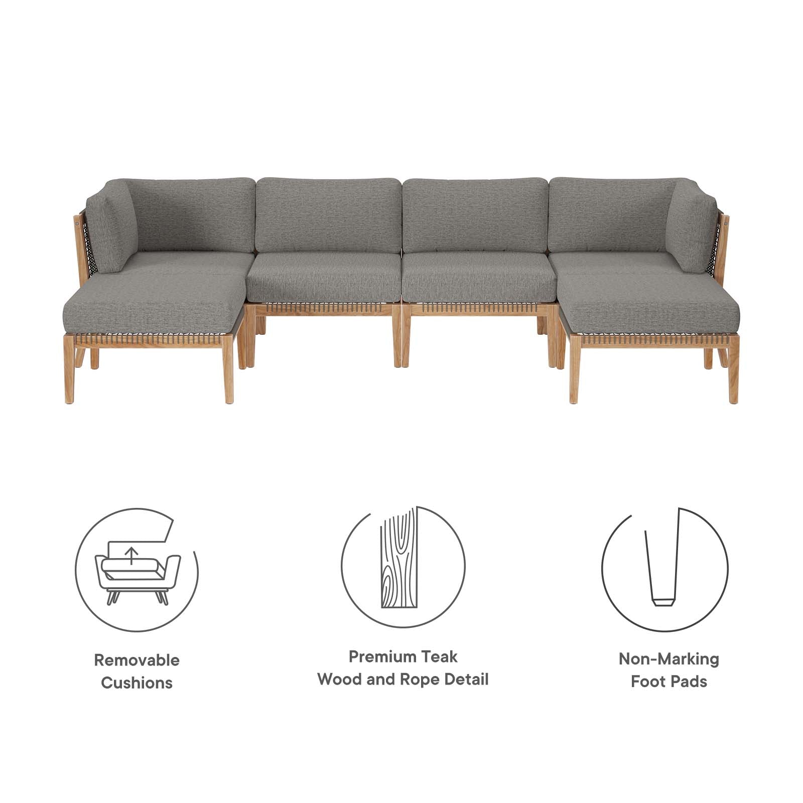 Clearwater Outdoor Patio Teak Wood 6-Piece Sectional Sofa By Modway - EEI-6122 | Outdoor Sofas, Loveseats & Sectionals | Modishstore - 5