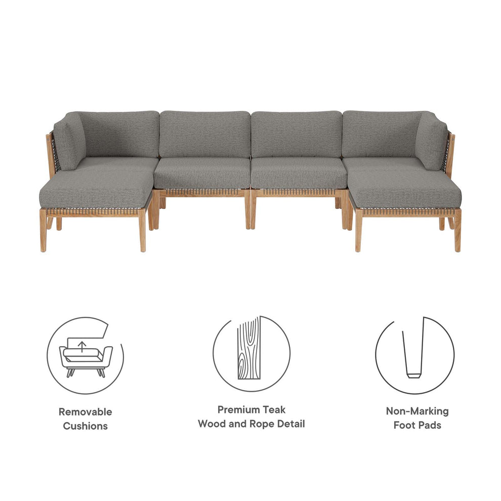 Clearwater Outdoor Patio Teak Wood 6-Piece Sectional Sofa By Modway - EEI-6122 | Outdoor Sofas, Loveseats & Sectionals | Modishstore - 5
