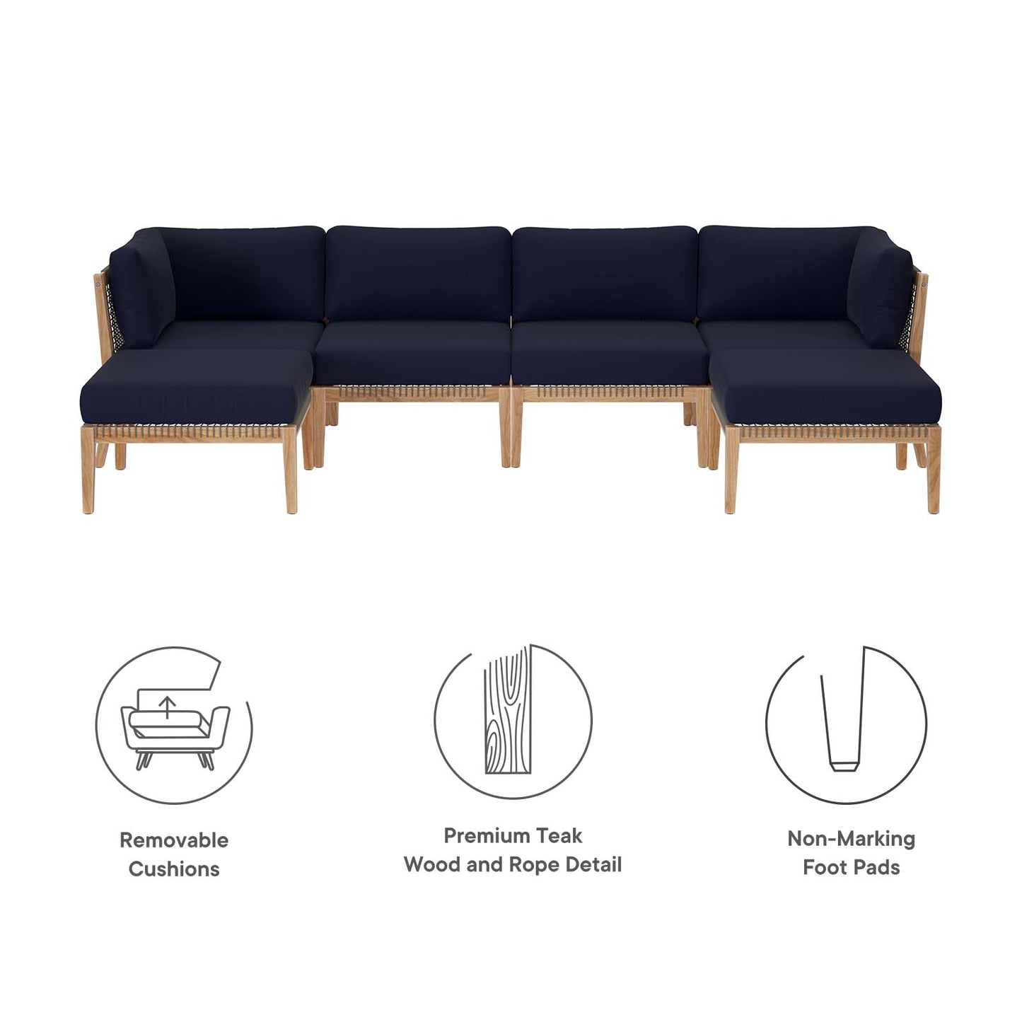 Clearwater Outdoor Patio Teak Wood 6-Piece Sectional Sofa By Modway - EEI-6122 | Outdoor Sofas, Loveseats & Sectionals | Modishstore - 30