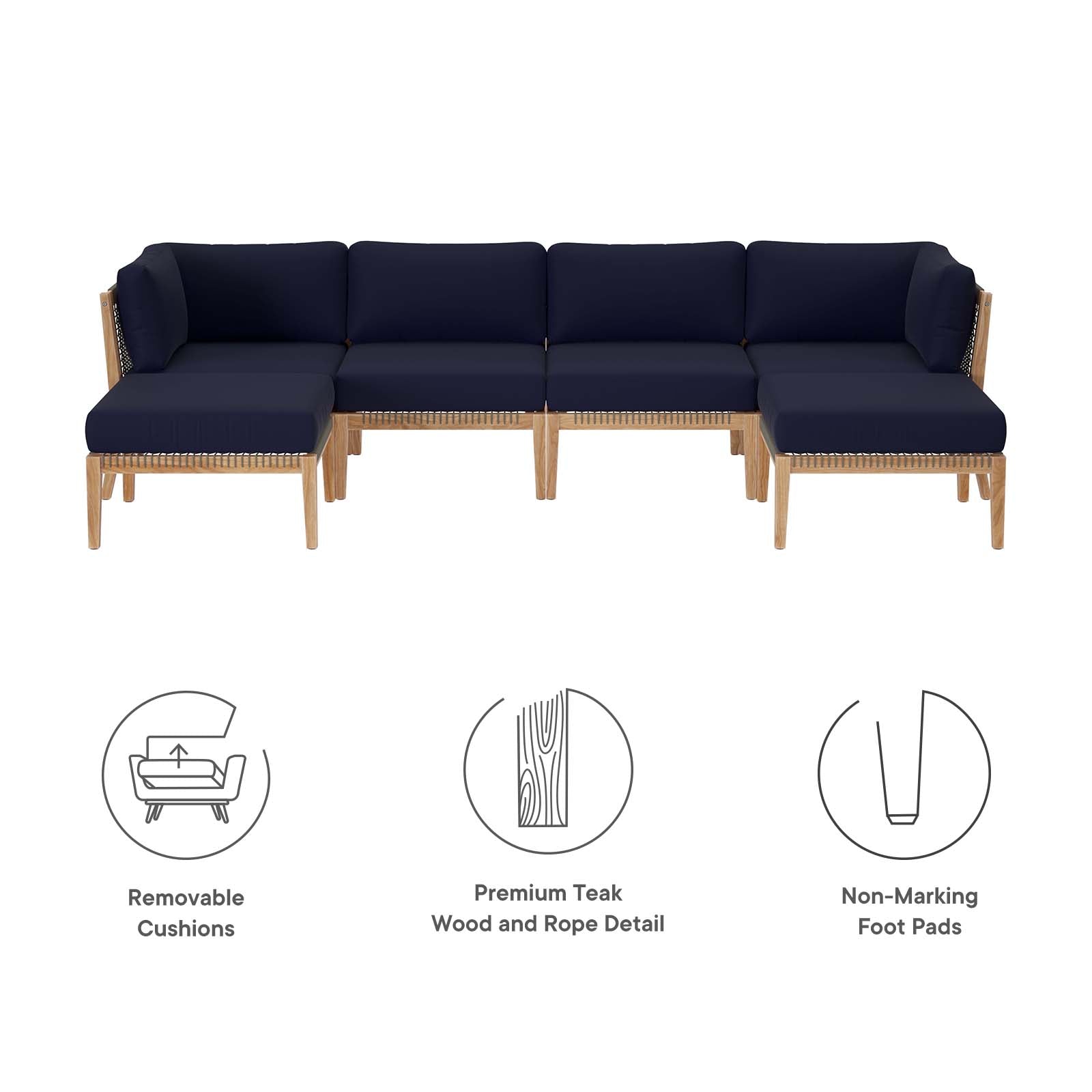 Clearwater Outdoor Patio Teak Wood 6-Piece Sectional Sofa By Modway - EEI-6122 | Outdoor Sofas, Loveseats & Sectionals | Modishstore - 30