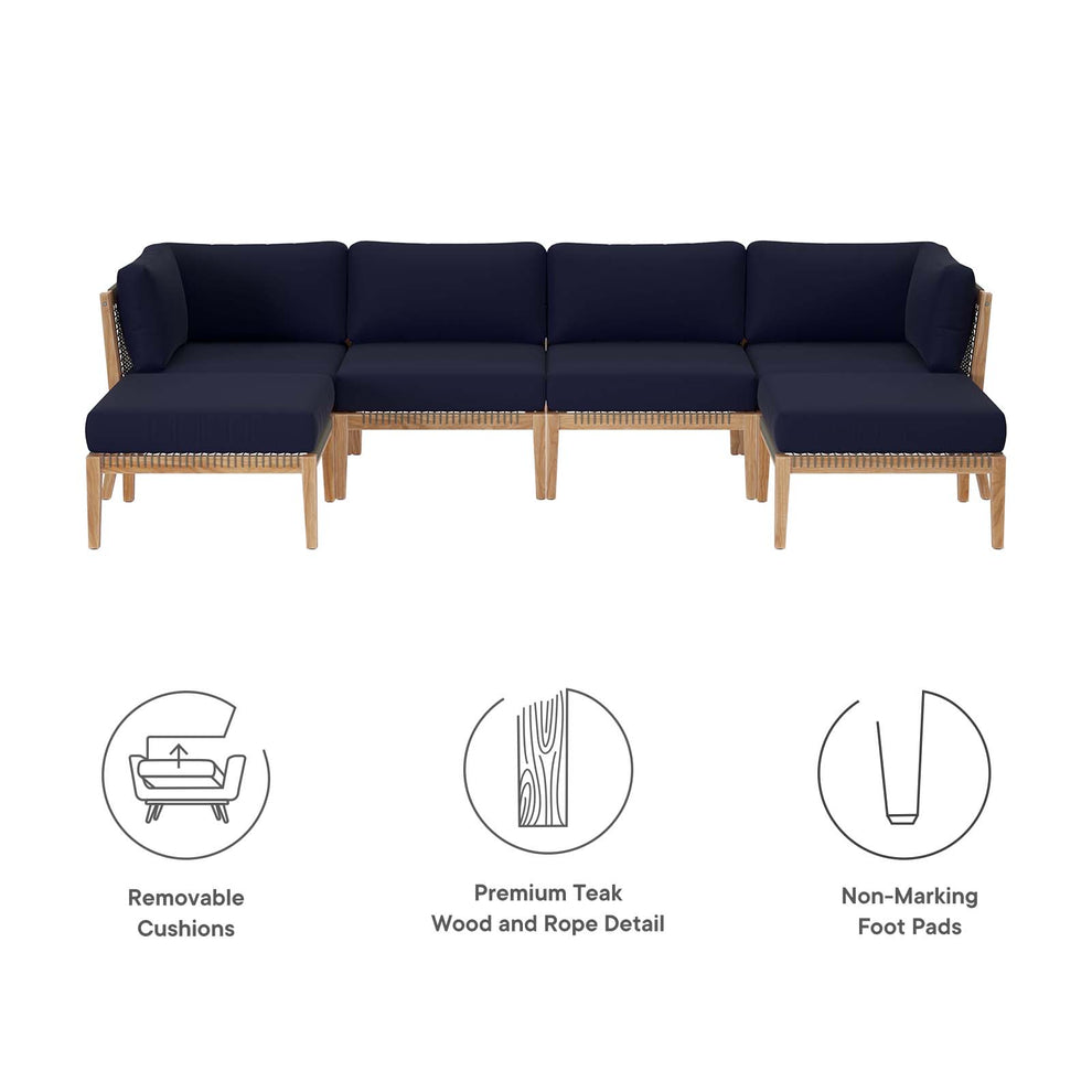Clearwater Outdoor Patio Teak Wood 6-Piece Sectional Sofa By Modway - EEI-6122 | Outdoor Sofas, Loveseats & Sectionals | Modishstore - 30