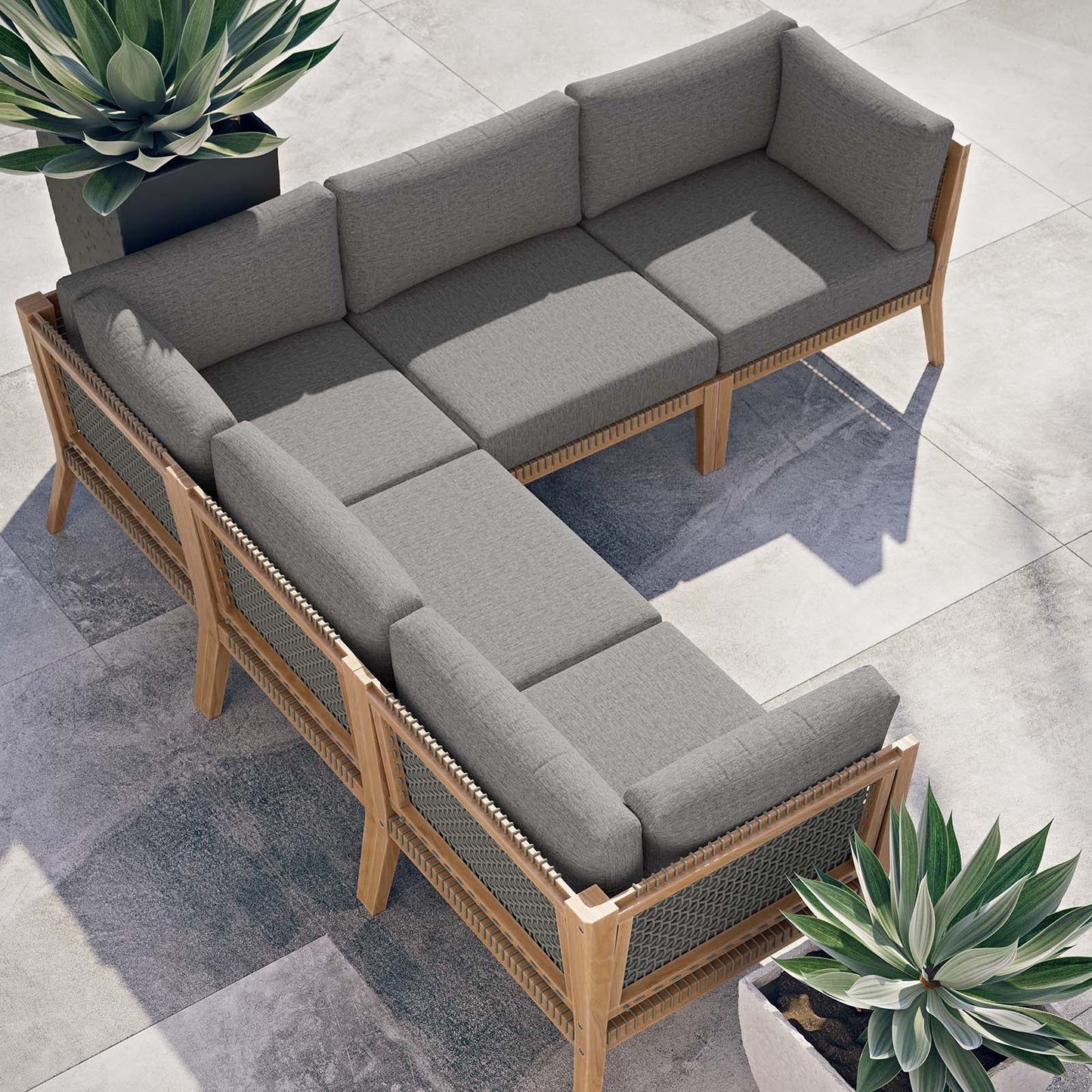 Clearwater Outdoor Patio Teak Wood 5-Piece Sectional Sofa By Modway - EEI-6123 | Outdoor Sofas, Loveseats & Sectionals | Modishstore - 3