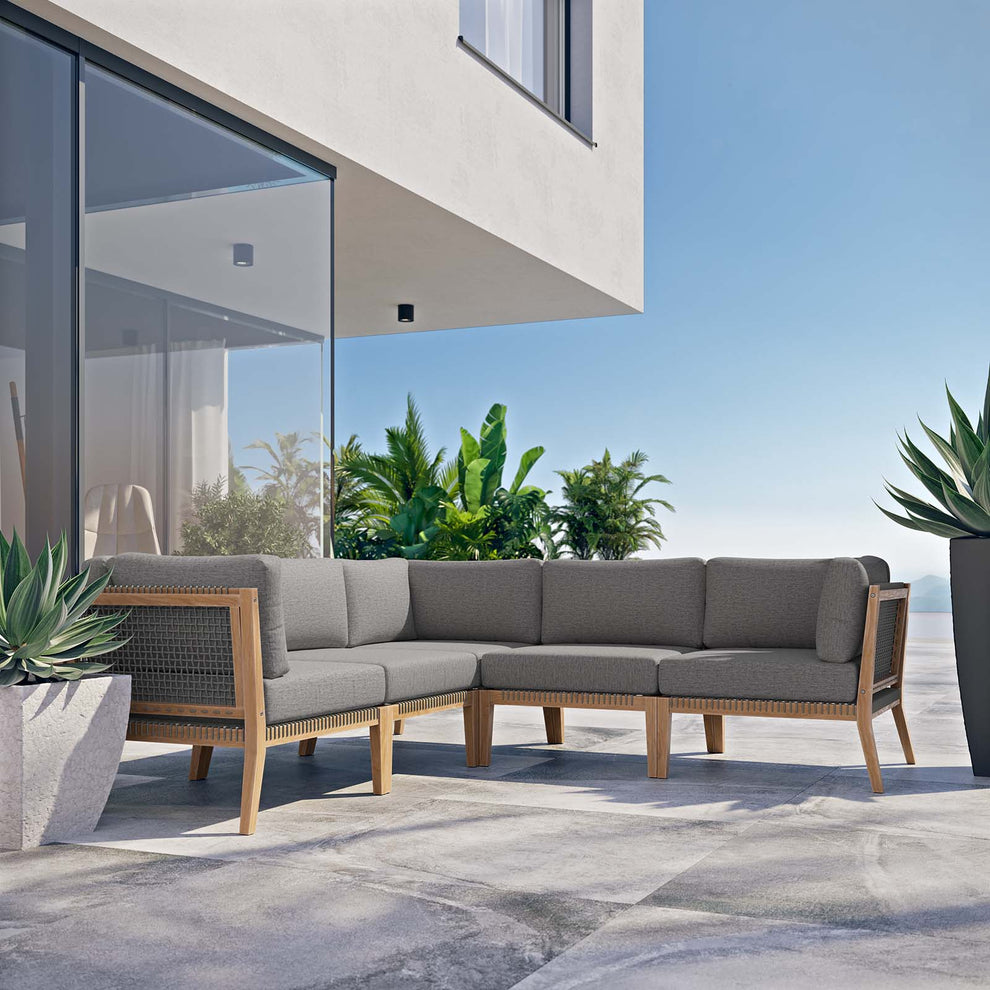 Clearwater Outdoor Patio Teak Wood 5-Piece Sectional Sofa By Modway - EEI-6123 | Outdoor Sofas, Loveseats & Sectionals | Modishstore - 1