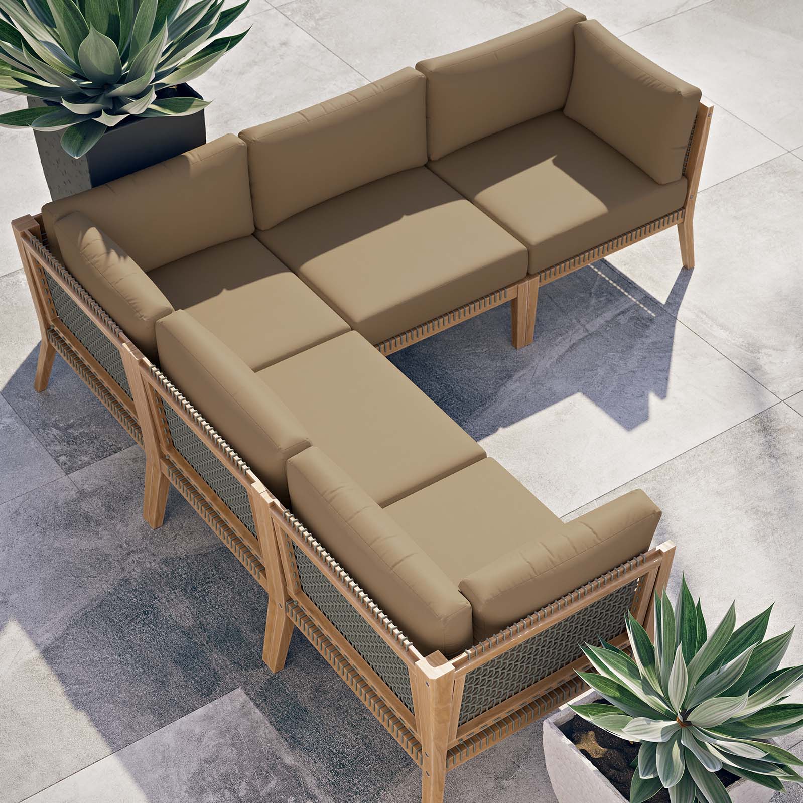 Clearwater Outdoor Patio Teak Wood 5-Piece Sectional Sofa By Modway - EEI-6123 | Outdoor Sofas, Loveseats & Sectionals | Modishstore - 12