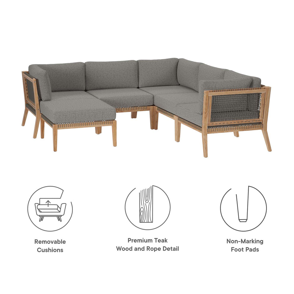 Clearwater Outdoor Patio Teak Wood 6-Piece Sectional Sofa By Modway - EEI-6124 | Outdoor Sofas, Loveseats & Sectionals | Modishstore - 5