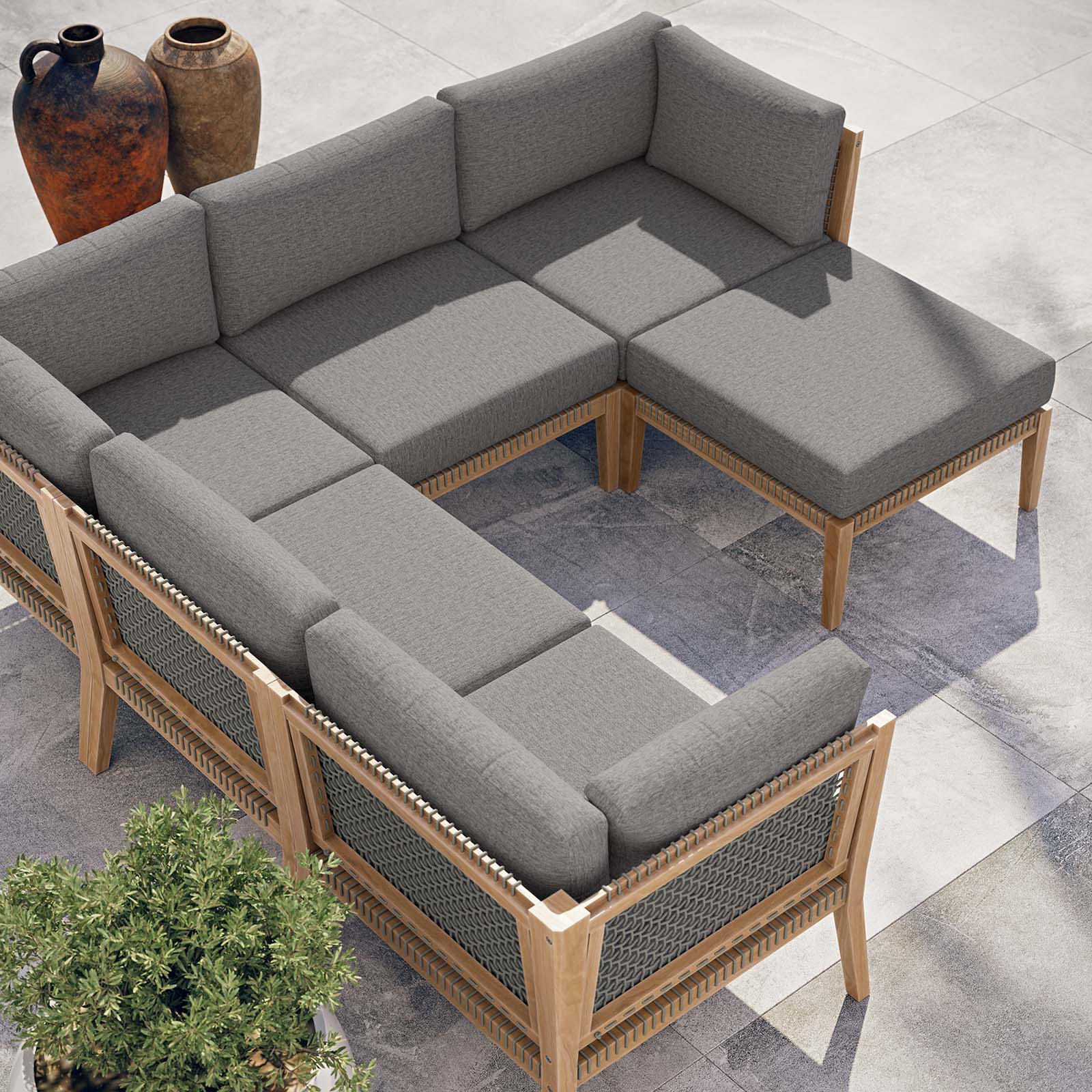 Clearwater Outdoor Patio Teak Wood 6-Piece Sectional Sofa By Modway - EEI-6124 | Outdoor Sofas, Loveseats & Sectionals | Modishstore - 6
