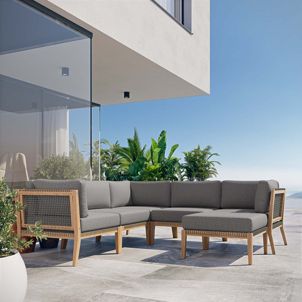 Clearwater Outdoor Patio Teak Wood 6-Piece Sectional Sofa By Modway - EEI-6124 | Outdoor Sofas, Loveseats & Sectionals | Modishstore - 1