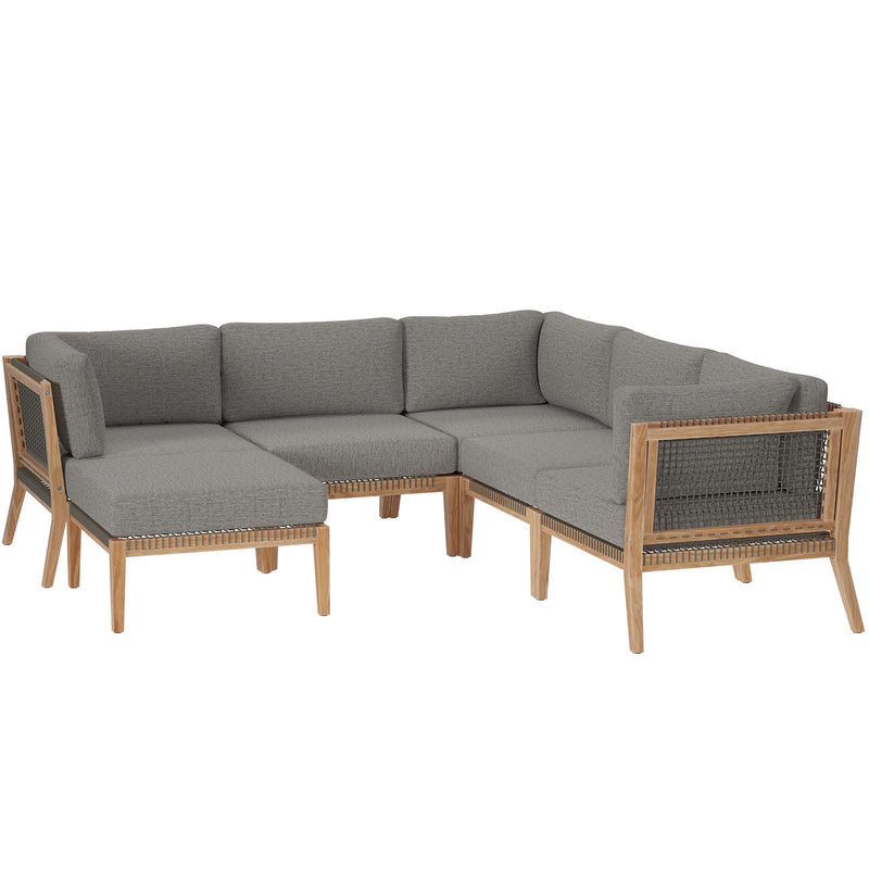 Clearwater Outdoor Patio Teak Wood 6-Piece Sectional Sofa By Modway - EEI-6124 | Outdoor Sofas, Loveseats & Sectionals | Modishstore - 2