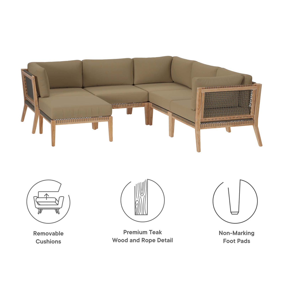 Clearwater Outdoor Patio Teak Wood 6-Piece Sectional Sofa By Modway - EEI-6124 | Outdoor Sofas, Loveseats & Sectionals | Modishstore - 17