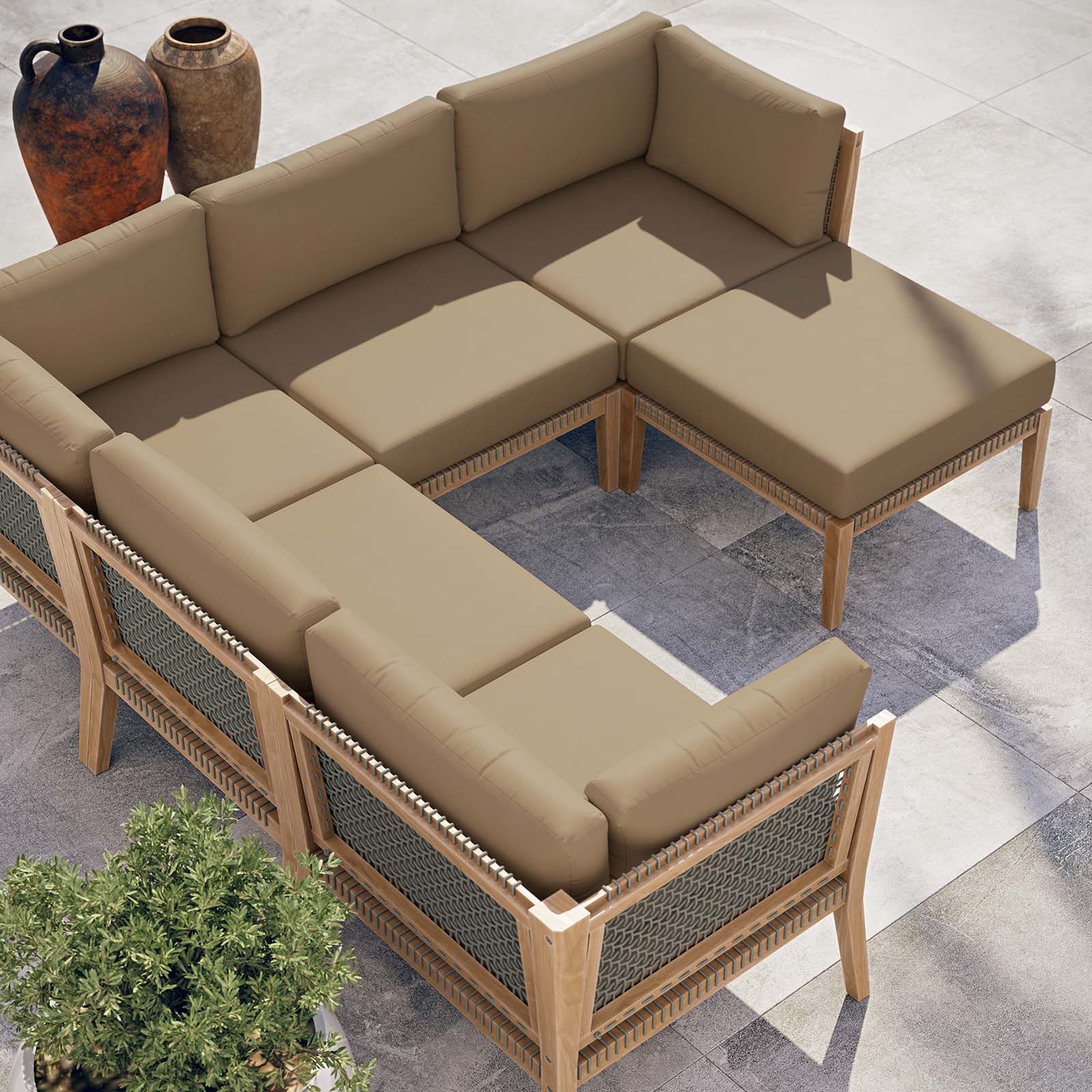Clearwater Outdoor Patio Teak Wood 6-Piece Sectional Sofa By Modway - EEI-6124 | Outdoor Sofas, Loveseats & Sectionals | Modishstore - 18