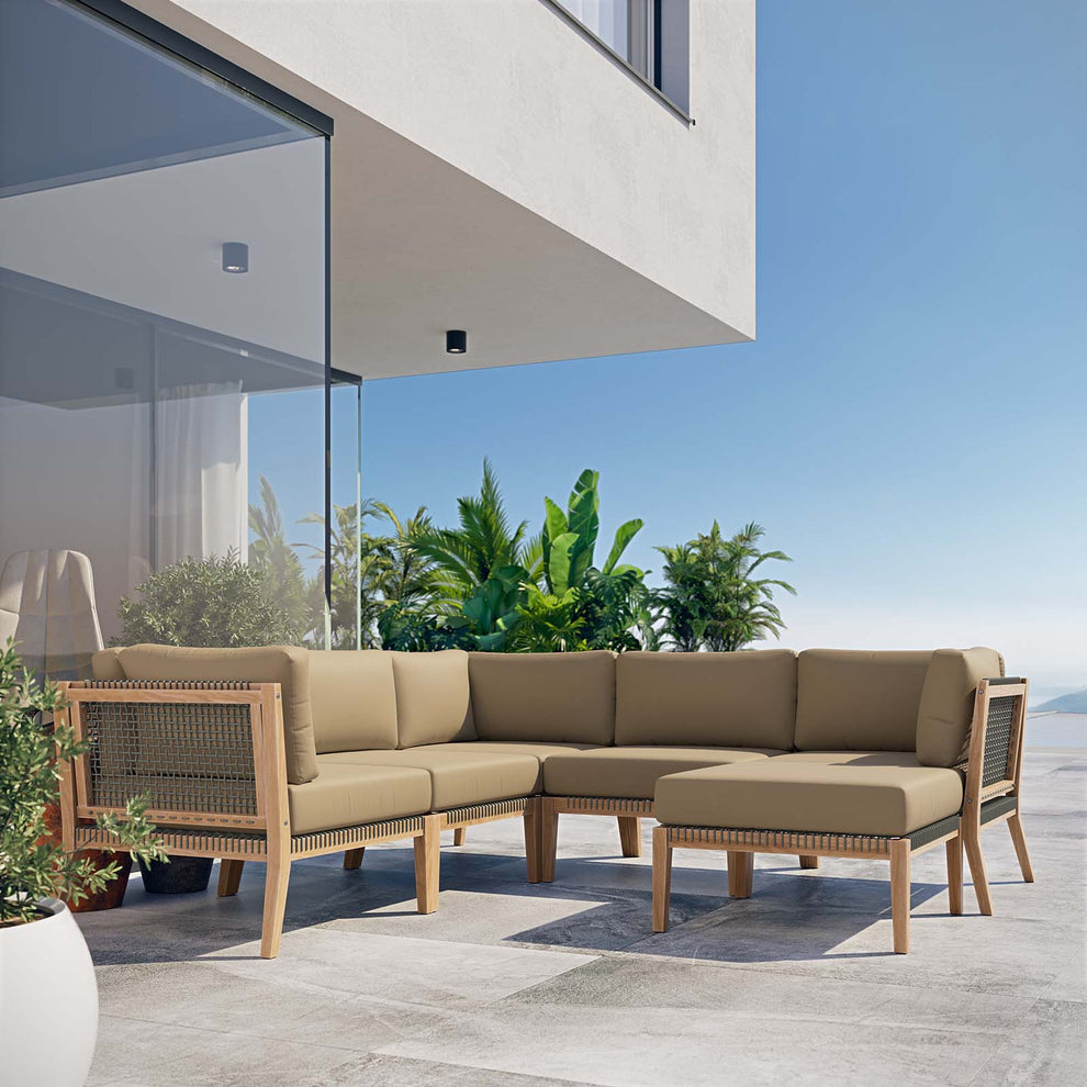 Clearwater Outdoor Patio Teak Wood 6-Piece Sectional Sofa By Modway - EEI-6124 | Outdoor Sofas, Loveseats & Sectionals | Modishstore - 19