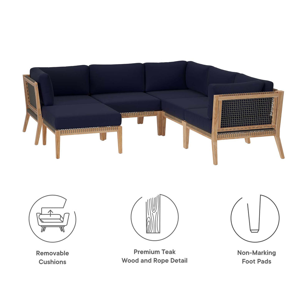 Clearwater Outdoor Patio Teak Wood 6-Piece Sectional Sofa By Modway - EEI-6124 | Outdoor Sofas, Loveseats & Sectionals | Modishstore - 30