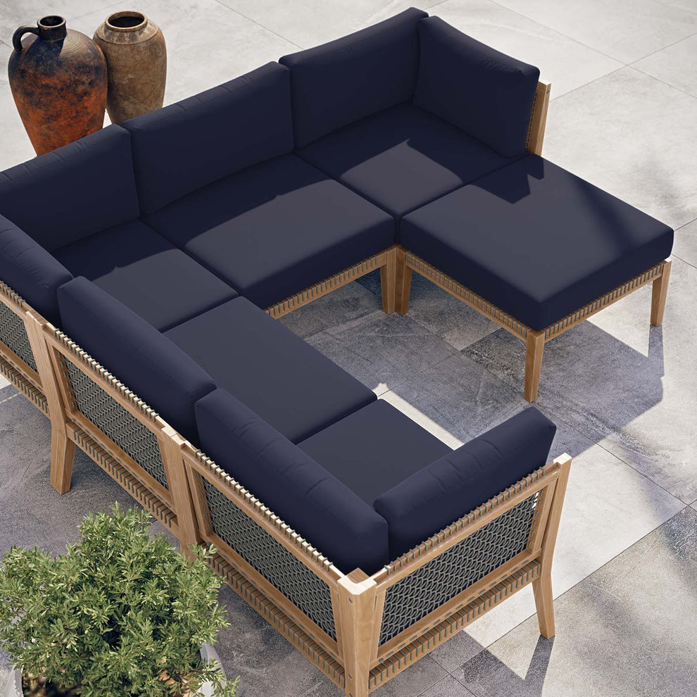 Clearwater Outdoor Patio Teak Wood 6-Piece Sectional Sofa By Modway - EEI-6124 | Outdoor Sofas, Loveseats & Sectionals | Modishstore - 31