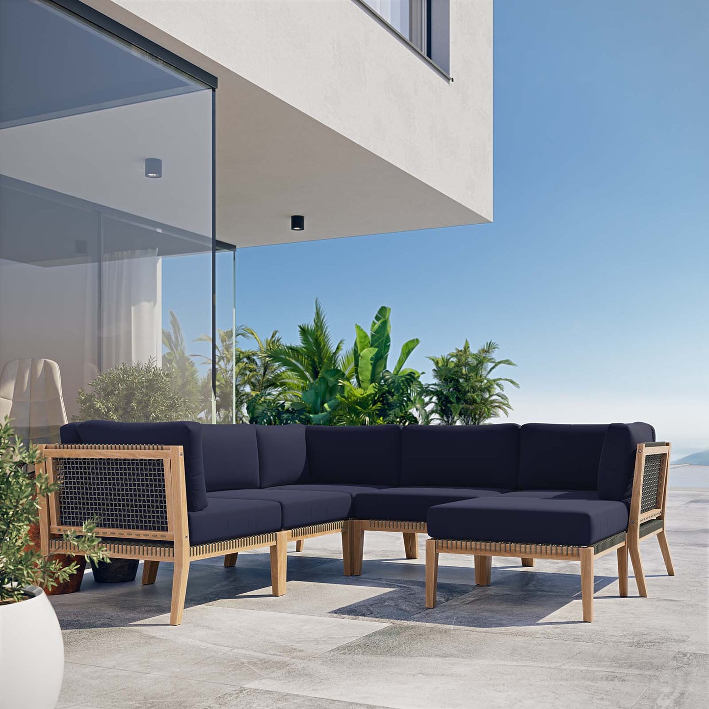 Clearwater Outdoor Patio Teak Wood 6-Piece Sectional Sofa By Modway - EEI-6124 | Outdoor Sofas, Loveseats & Sectionals | Modishstore - 32