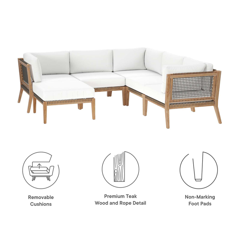 Clearwater Outdoor Patio Teak Wood 6-Piece Sectional Sofa By Modway - EEI-6124 | Outdoor Sofas, Loveseats & Sectionals | Modishstore - 43