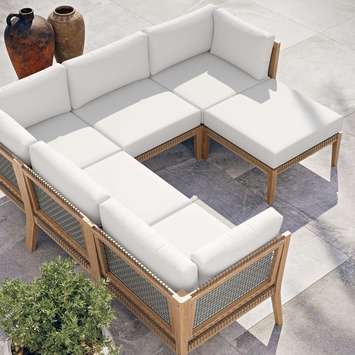 Clearwater Outdoor Patio Teak Wood 6-Piece Sectional Sofa By Modway - EEI-6124 | Outdoor Sofas, Loveseats & Sectionals | Modishstore - 44
