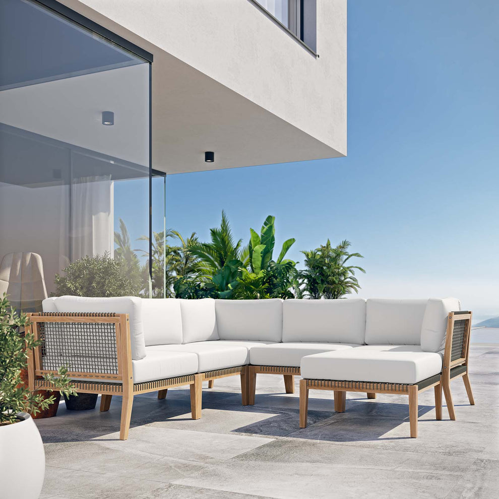 Clearwater Outdoor Patio Teak Wood 6-Piece Sectional Sofa By Modway - EEI-6124 | Outdoor Sofas, Loveseats & Sectionals | Modishstore - 45