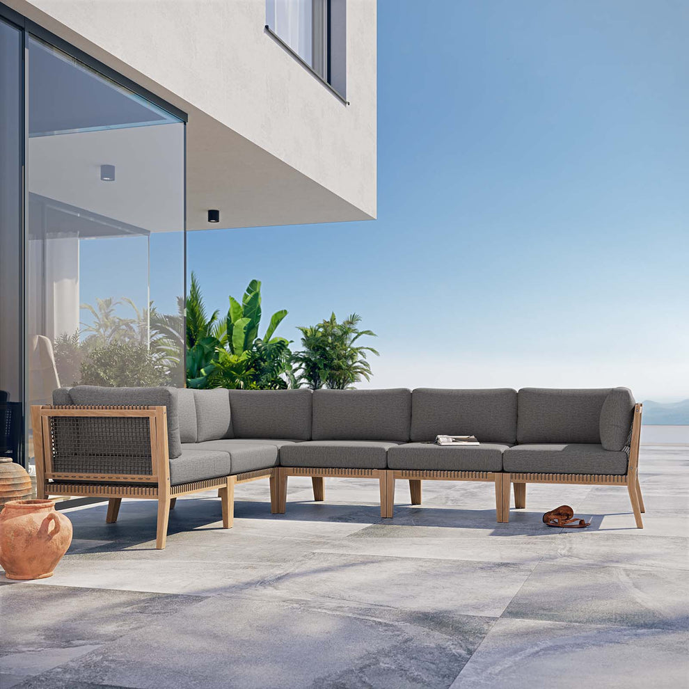 Clearwater Outdoor Patio Teak Wood 6-Piece Sectional Sofa By Modway - EEI-6125 | Outdoor Sofas, Loveseats & Sectionals | Modishstore - 1