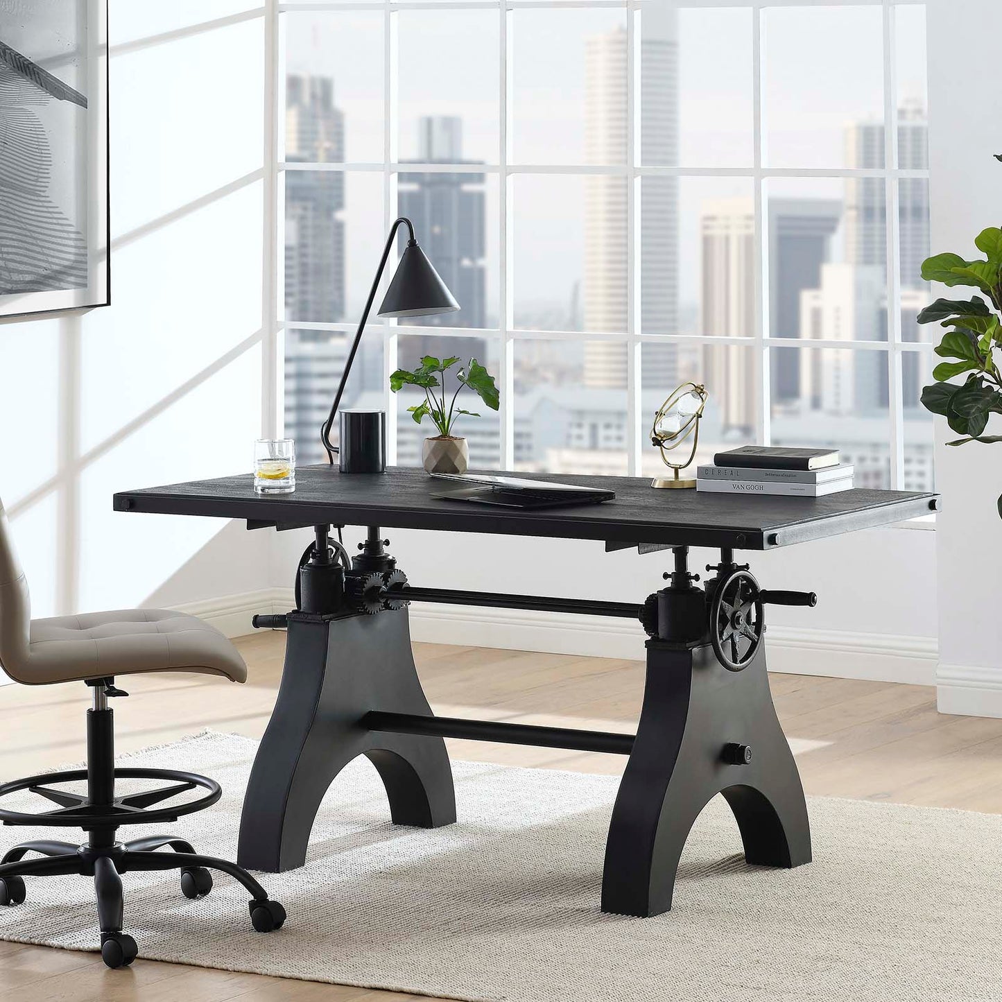 Genuine 60" Crank Adjustable Height Dining Table and Computer Desk By Modway - EEI-6148 | Dining Tables | Modishstore - 3