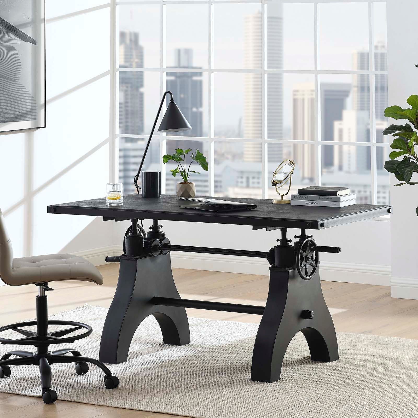 Genuine 60" Crank Adjustable Height Dining Table and Computer Desk By Modway - EEI-6148 | Dining Tables | Modishstore - 3
