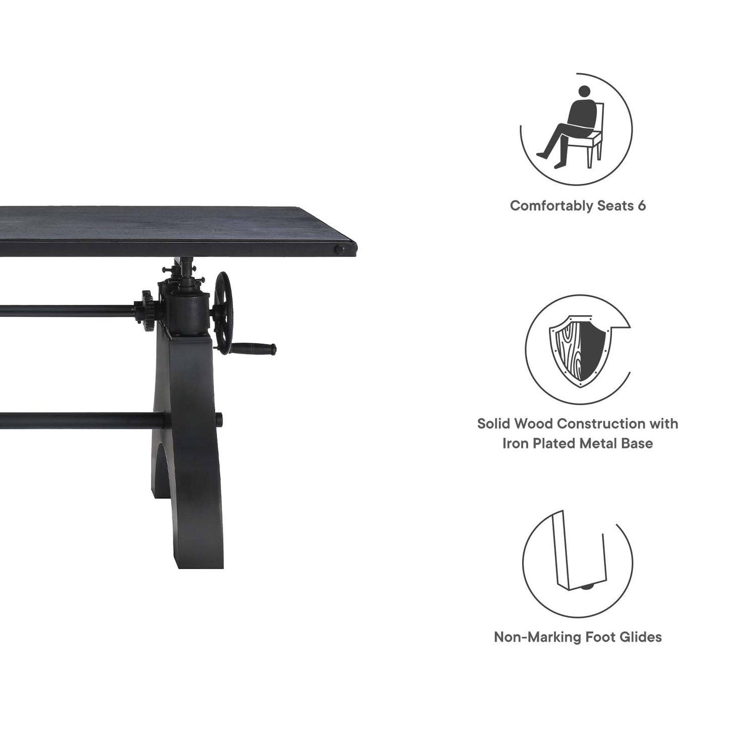 Genuine 60" Crank Adjustable Height Dining Table and Computer Desk By Modway - EEI-6148 | Dining Tables | Modishstore - 11