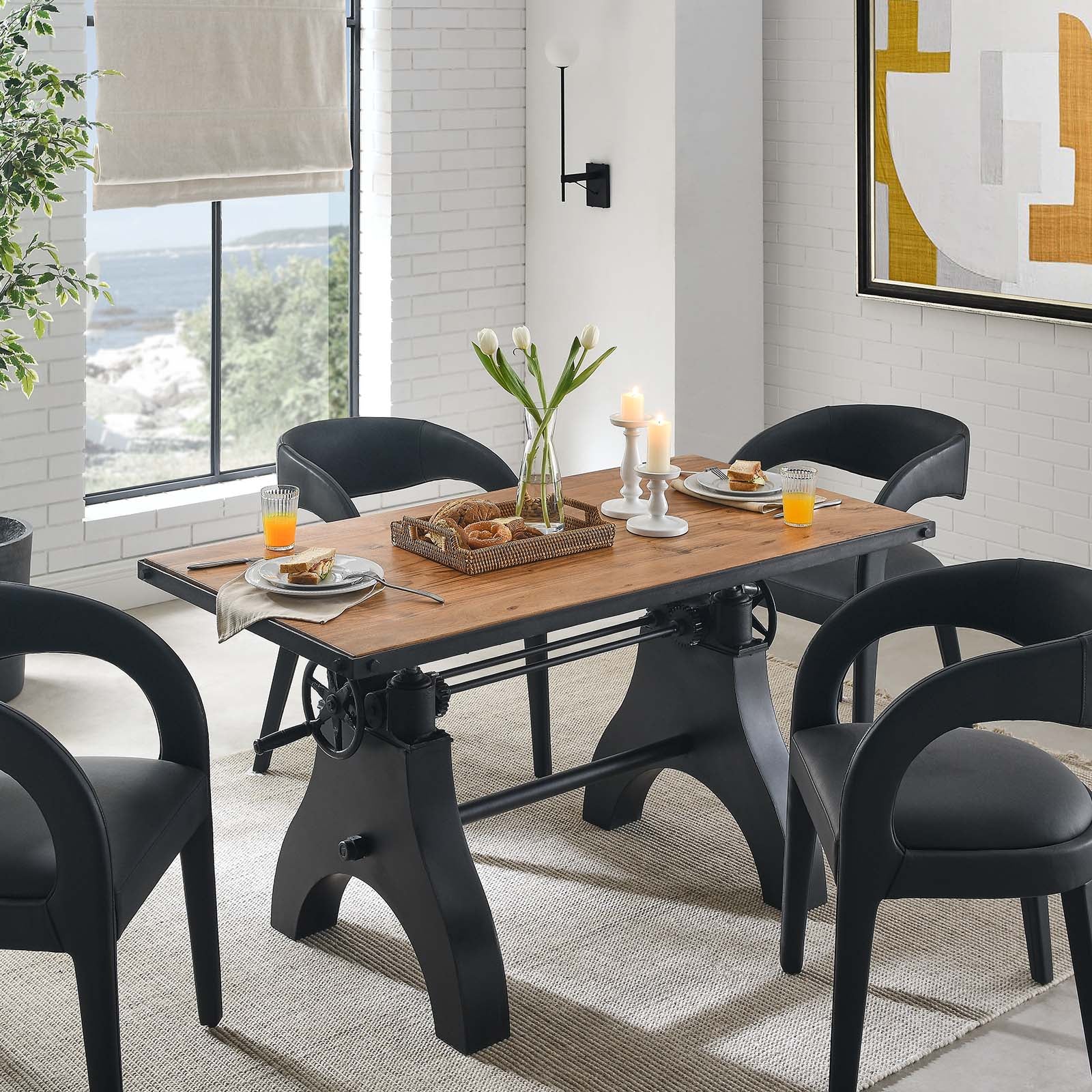 Genuine 60" Crank Adjustable Height Dining Table and Computer Desk By Modway - EEI-6148 | Dining Tables | Modishstore - 13