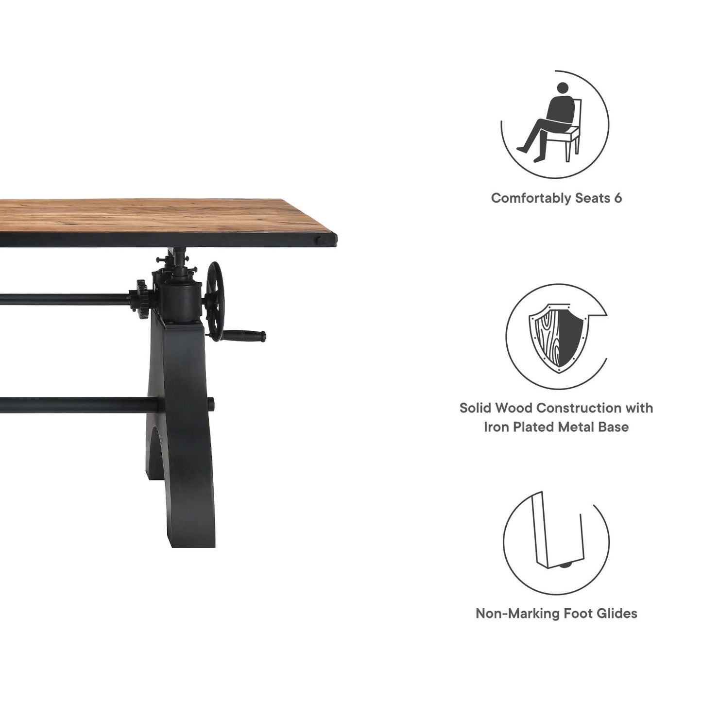 Genuine 60" Crank Adjustable Height Dining Table and Computer Desk By Modway - EEI-6148 | Dining Tables | Modishstore - 22