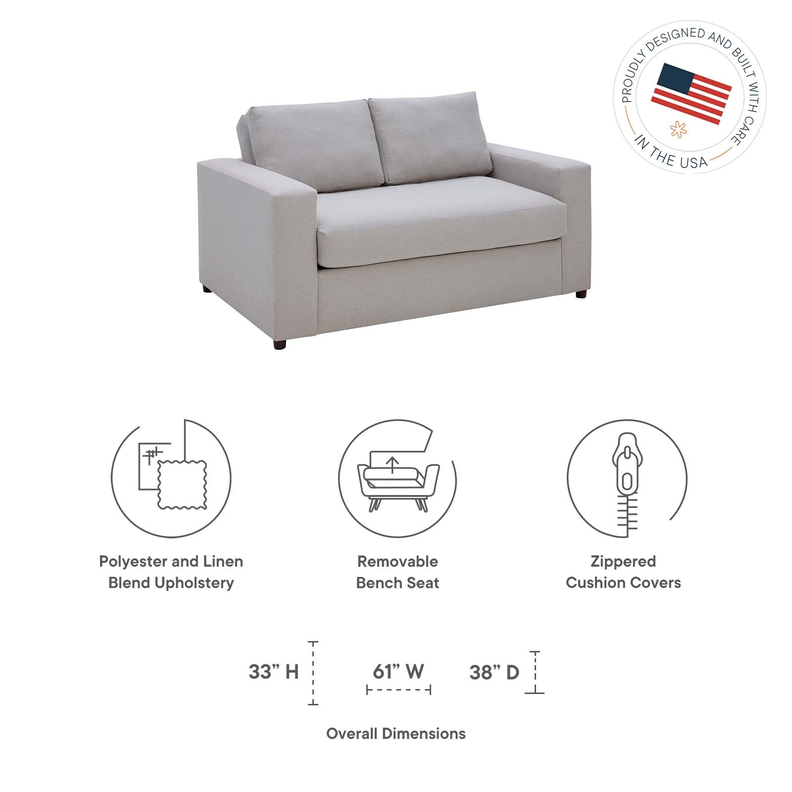 Avendale Linen Blend Loveseat By Modway - EEI-6190 | Loveseats | Modishstore - 7