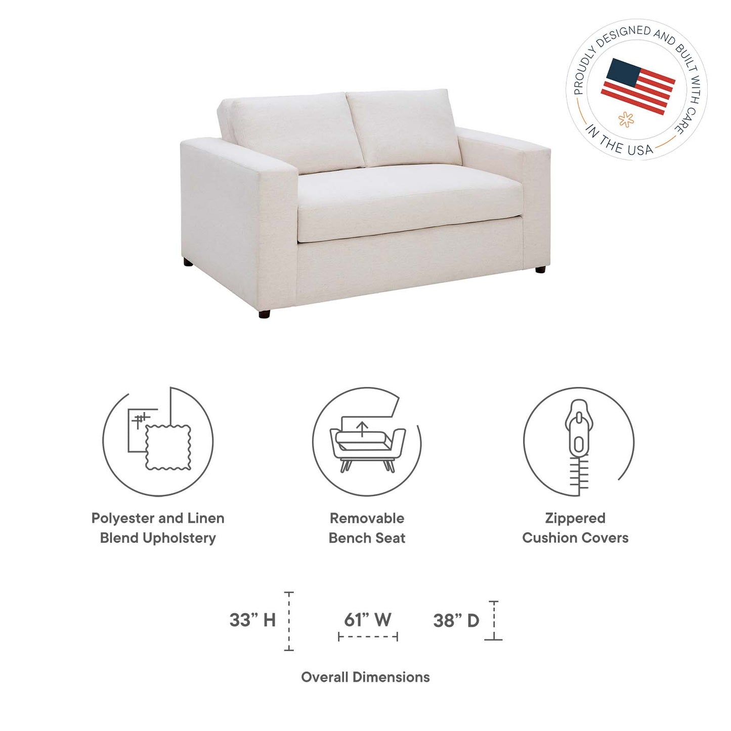 Avendale Linen Blend Loveseat By Modway - EEI-6190 | Loveseats | Modishstore - 15