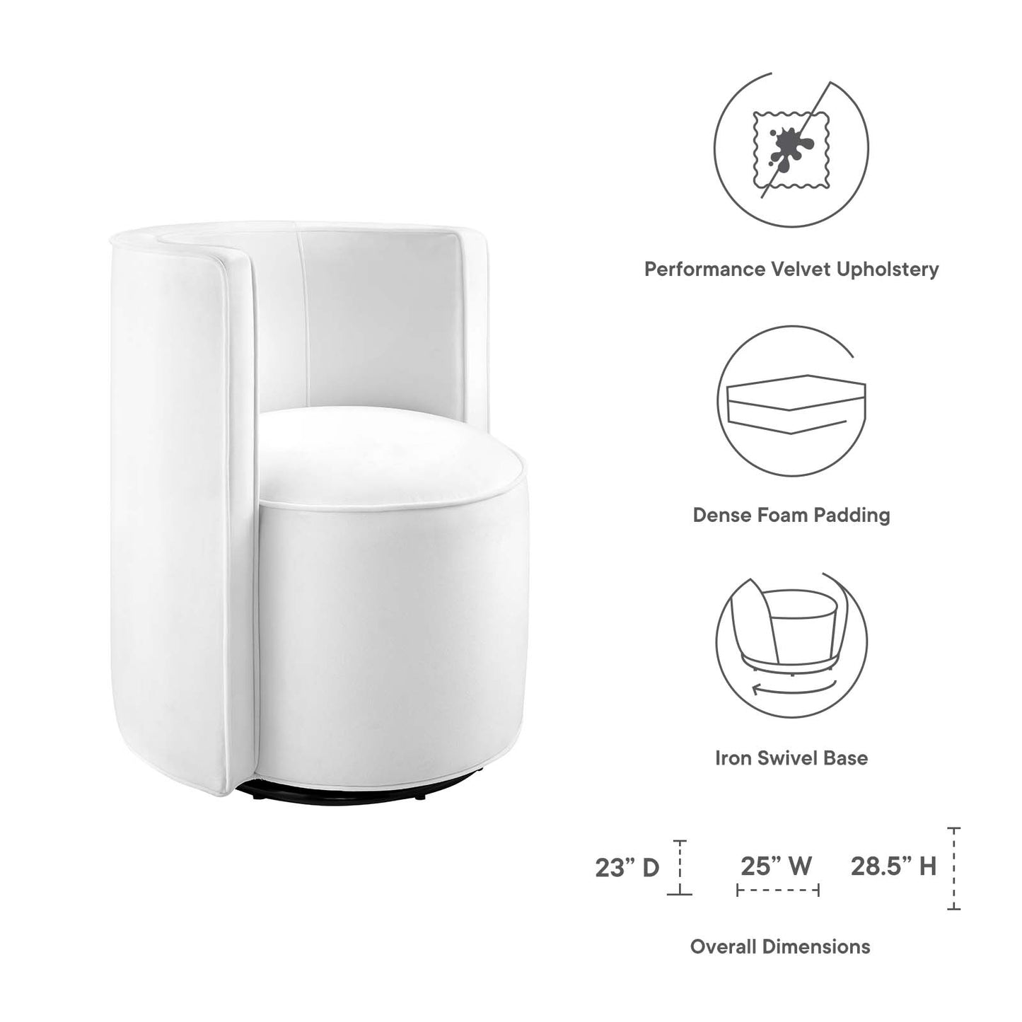 Della Performance Velvet Fabric Swivel Chair By Modway - EEI-6222 | Armchairs | Modishstore - 23