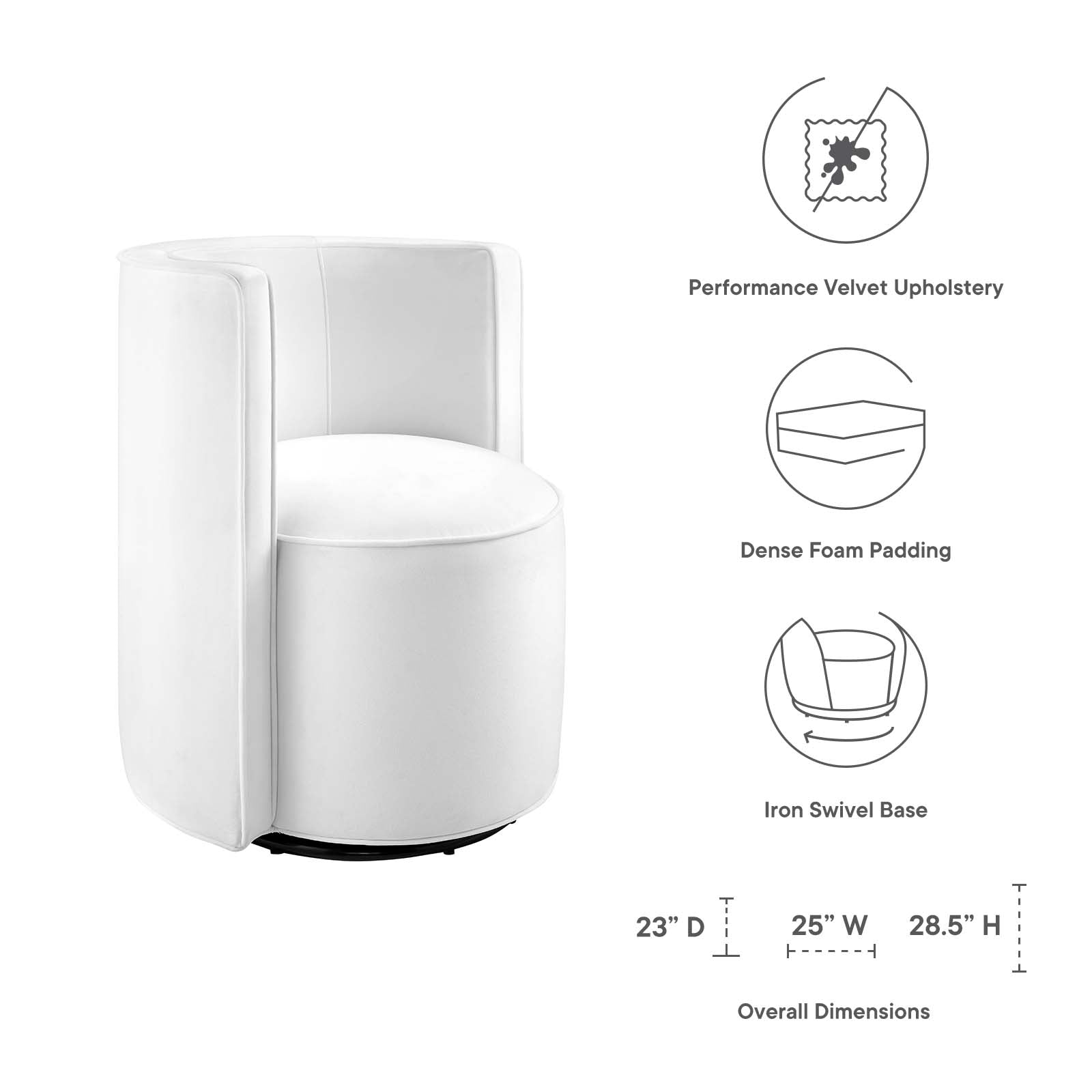 Della Performance Velvet Fabric Swivel Chair By Modway - EEI-6222 | Armchairs | Modishstore - 23