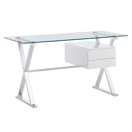 Sector 56" Glass Top Glass Office Desk By Modway - EEI-6225 | Desks | Modishstore