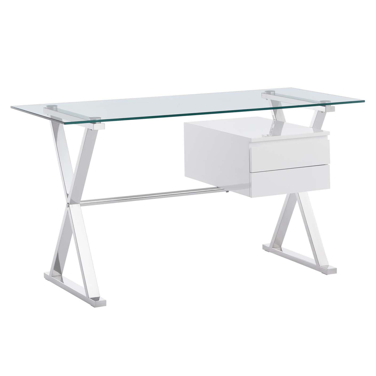 Sector 56" Glass Top Glass Office Desk By Modway - EEI-6225 | Desks | Modishstore - 1