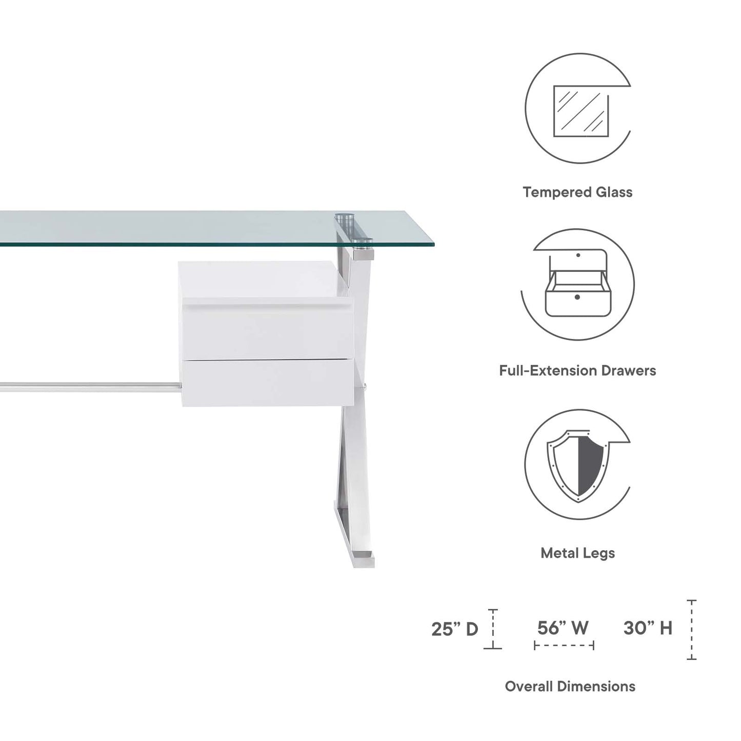 Sector 56" Glass Top Glass Office Desk By Modway - EEI-6225 | Desks | Modishstore - 7