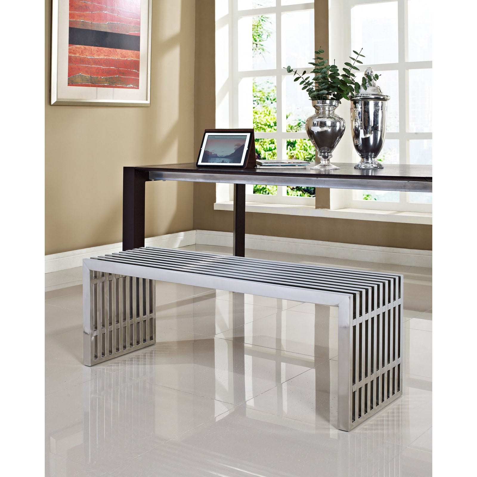 Modway Gridiron Medium Stainless Steel Bench - Silver - EEI-625