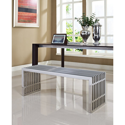 Modway Gridiron Medium Stainless Steel Bench - Silver | Stools & Benches | Modishstore