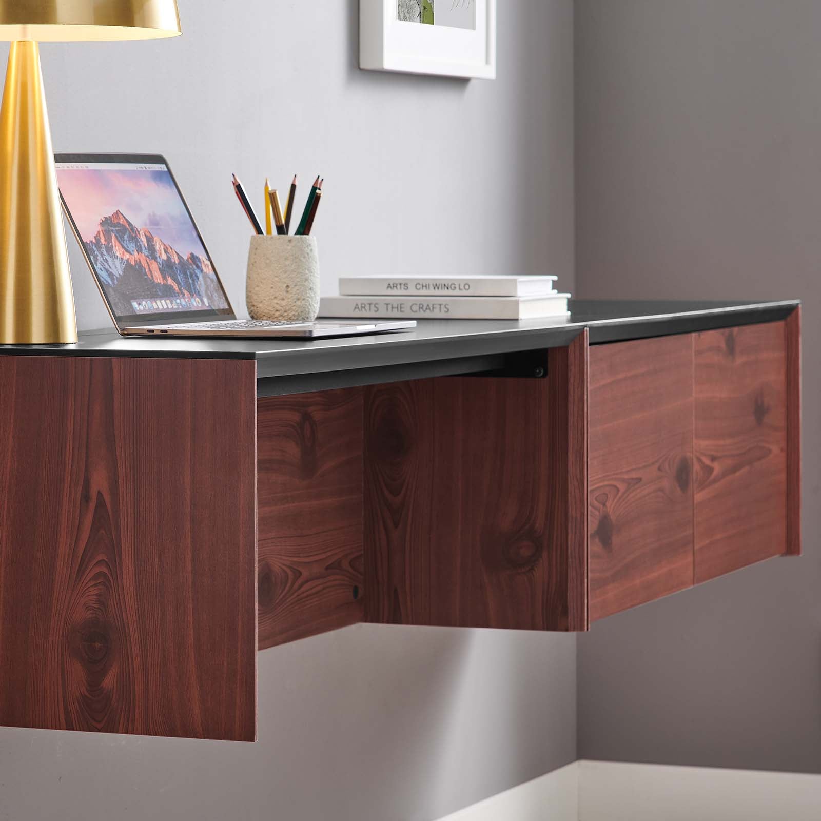 Kinetic 38" Wall-Mount Office Desk With Cabinet and Shelf By Modway - EEI-6311 | Sideboards | Modishstore - 8