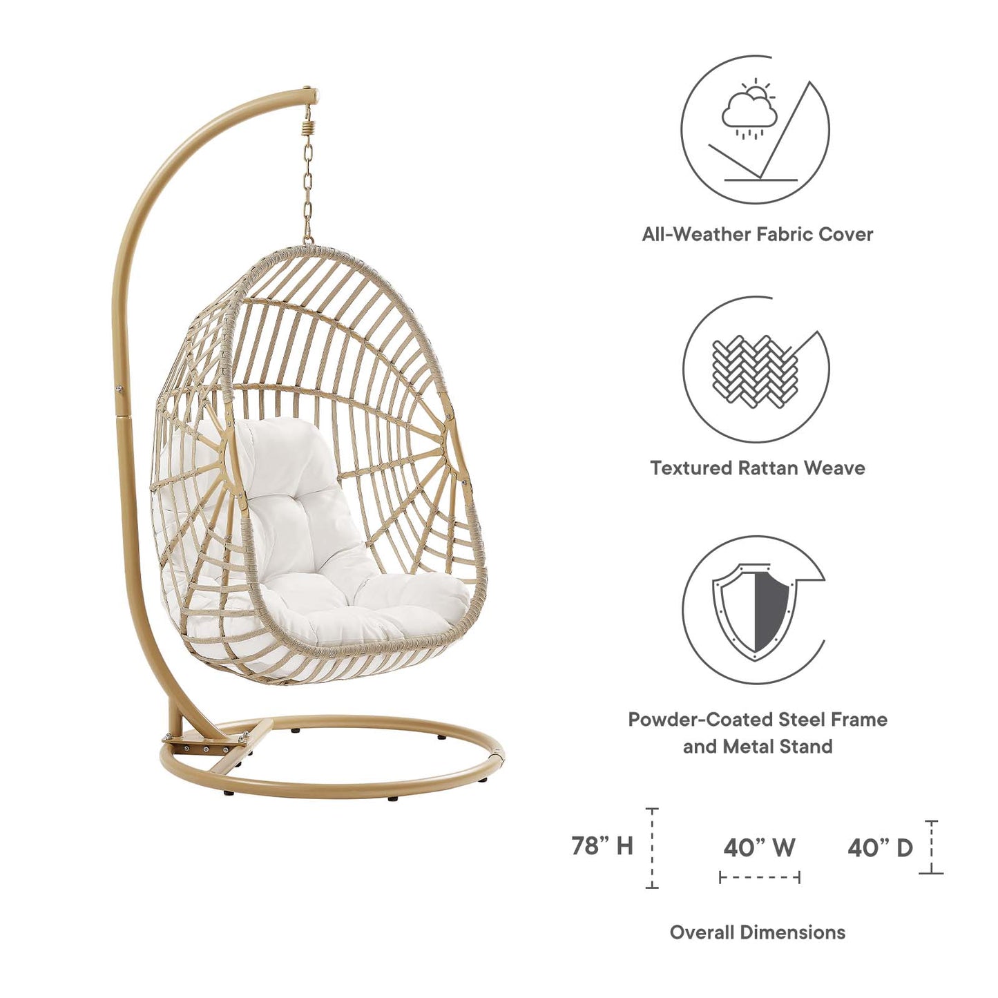 Amalie Wicker Rattan Outdoor Patio Rattan Swing Chair By Modway - EEI-6337 | Outdoor Porch Swings | Modishstore - 7