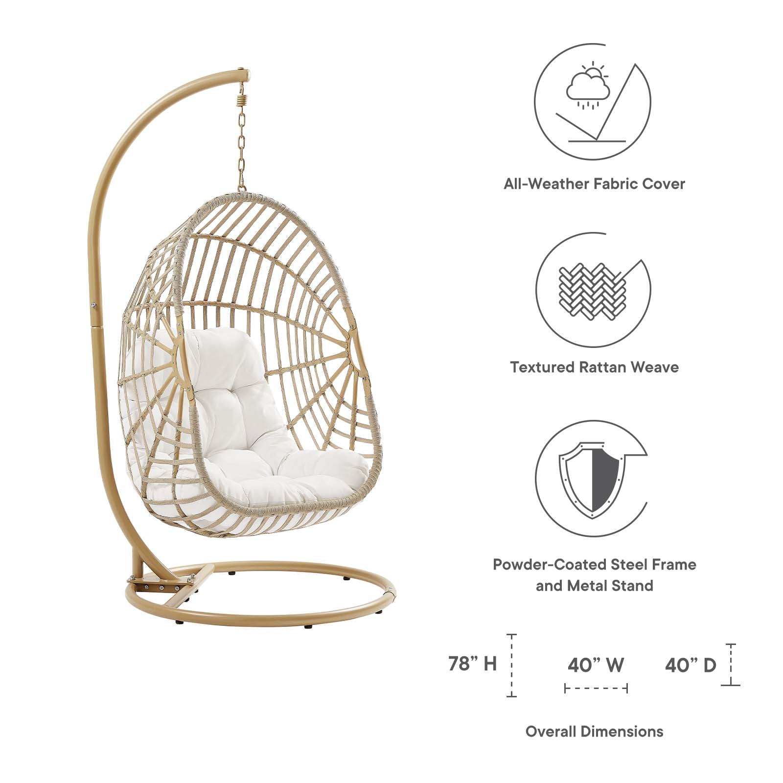 Amalie Wicker Rattan Outdoor Patio Rattan Swing Chair By Modway - EEI-6337 | Outdoor Porch Swings | Modishstore - 7
