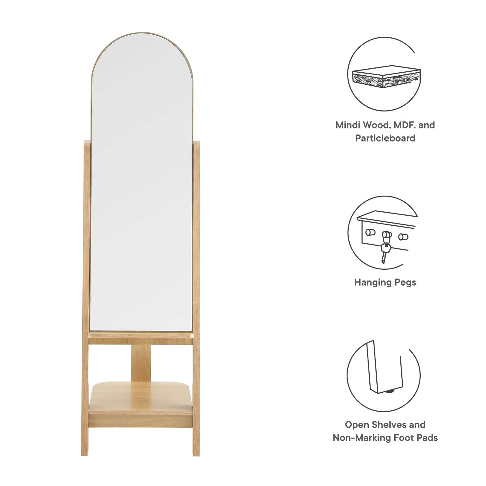 Modway Ascend Standing Wood Mirror with Storage Arch Black Glass â
