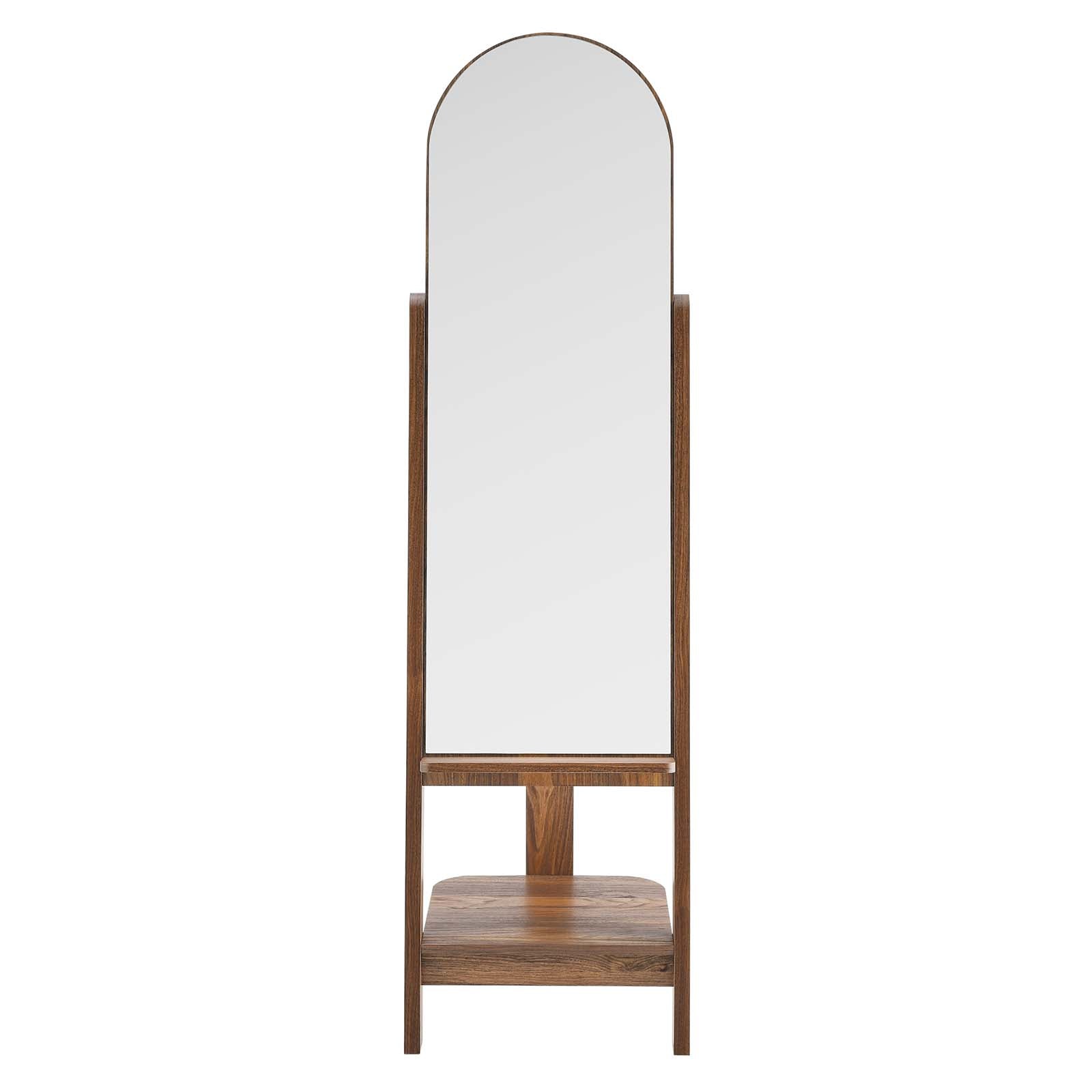 Modway Ascend Standing Wood Mirror with Storage Arch Black Glass â