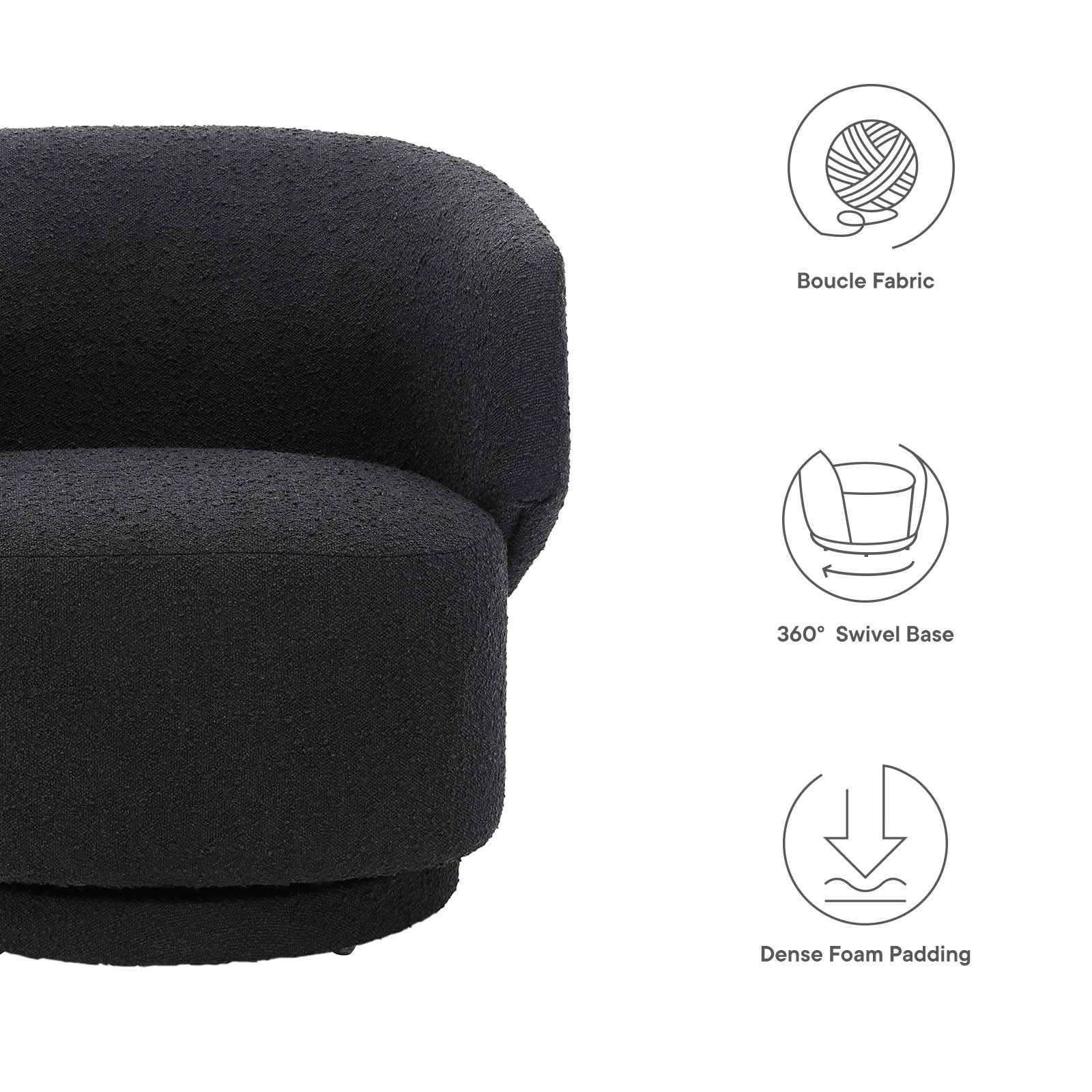 Celestia Boucle Fabric Fabric and Wood Swivel Chair By Modway - EEI-6357 | Lounge Chairs | Modishstore - 6