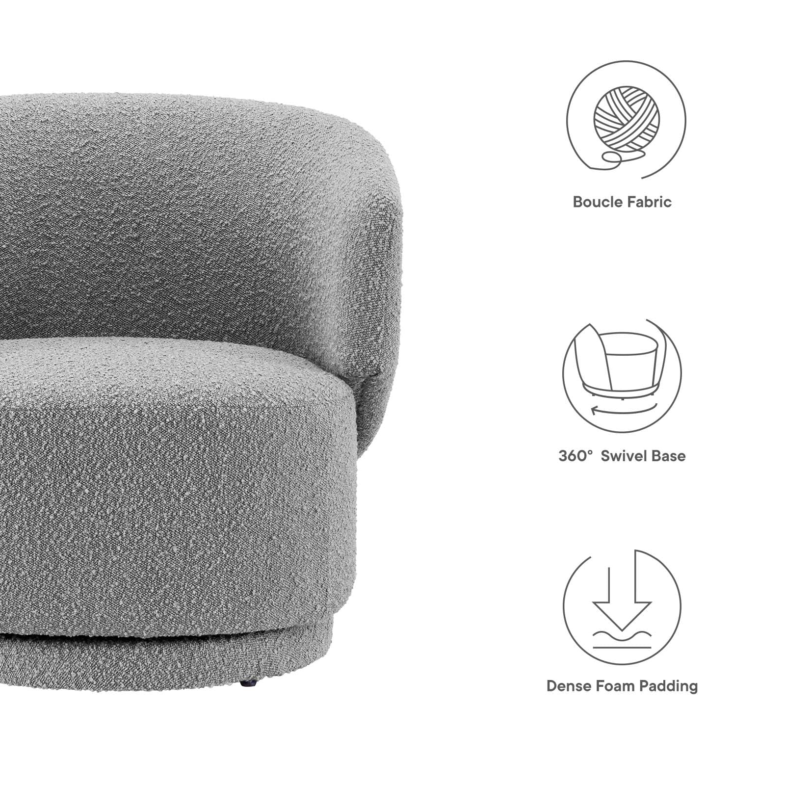 Celestia Boucle Fabric Fabric and Wood Swivel Chair By Modway - EEI-6357 | Lounge Chairs | Modishstore - 22
