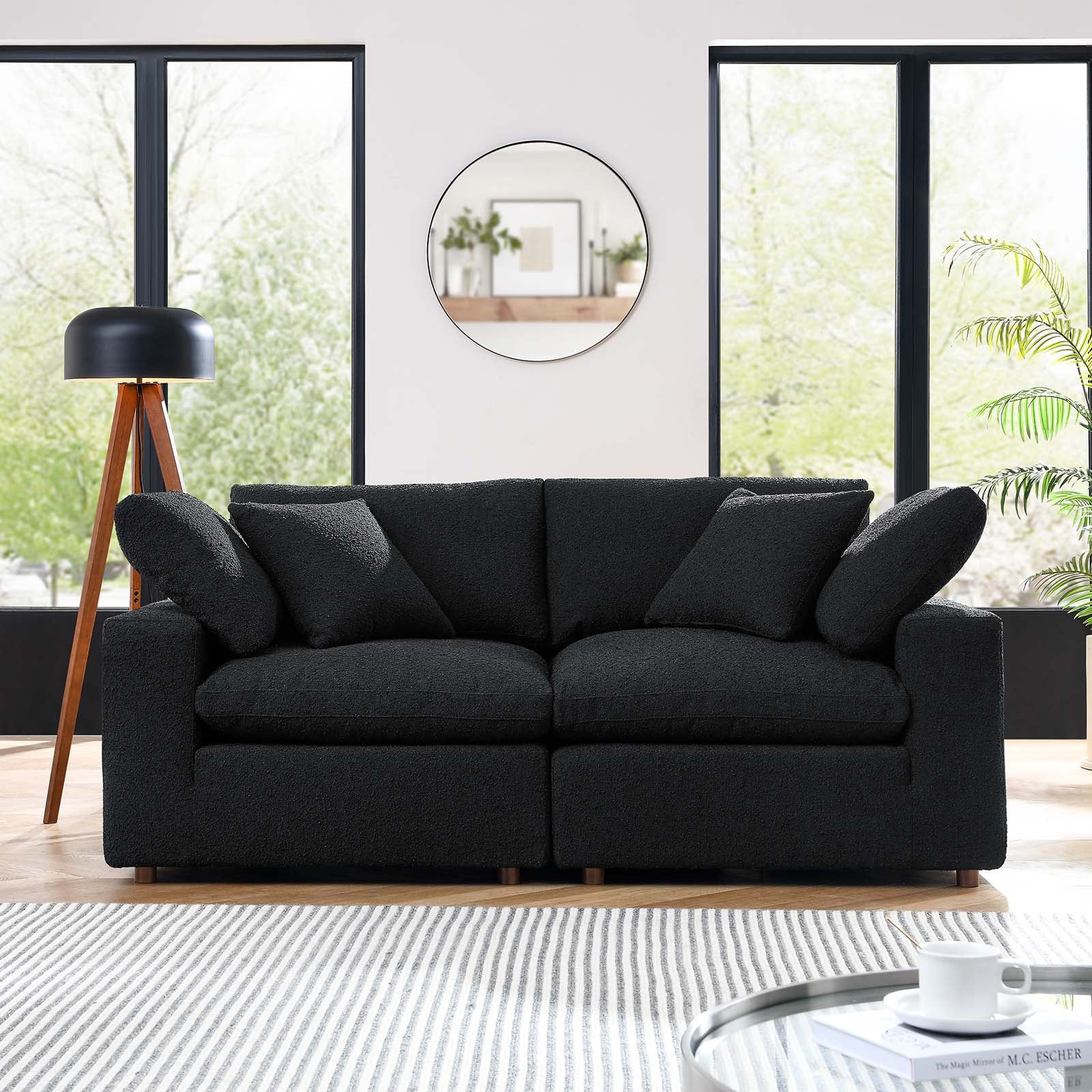 Commix Down Filled Overstuffed Boucle Fabric Loveseat - Thumbnail 4