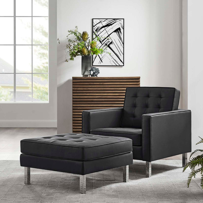 Loft Tufted Vegan Leather Armchair and Ottoman Set By Modway - EEI-6409 | Armchairs | Modishstore - 1