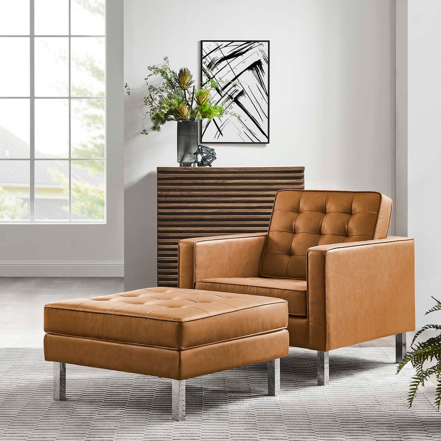 Loft Tufted Vegan Leather Armchair and Ottoman Set By Modway - EEI-6409 | Armchairs | Modishstore - 13