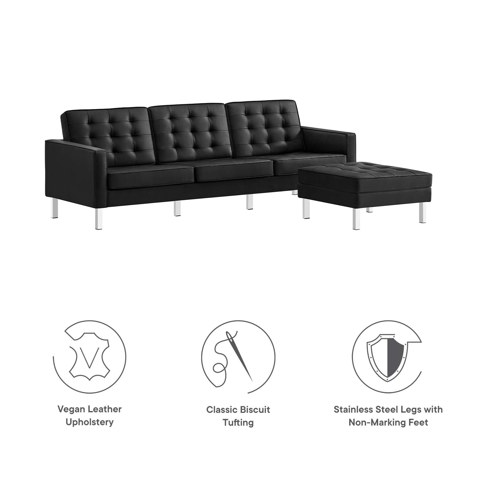 Loft Tufted Vegan Leather Sofa and Ottoman Set By Modway - EEI-6410 | Sofas | Modishstore - 3
