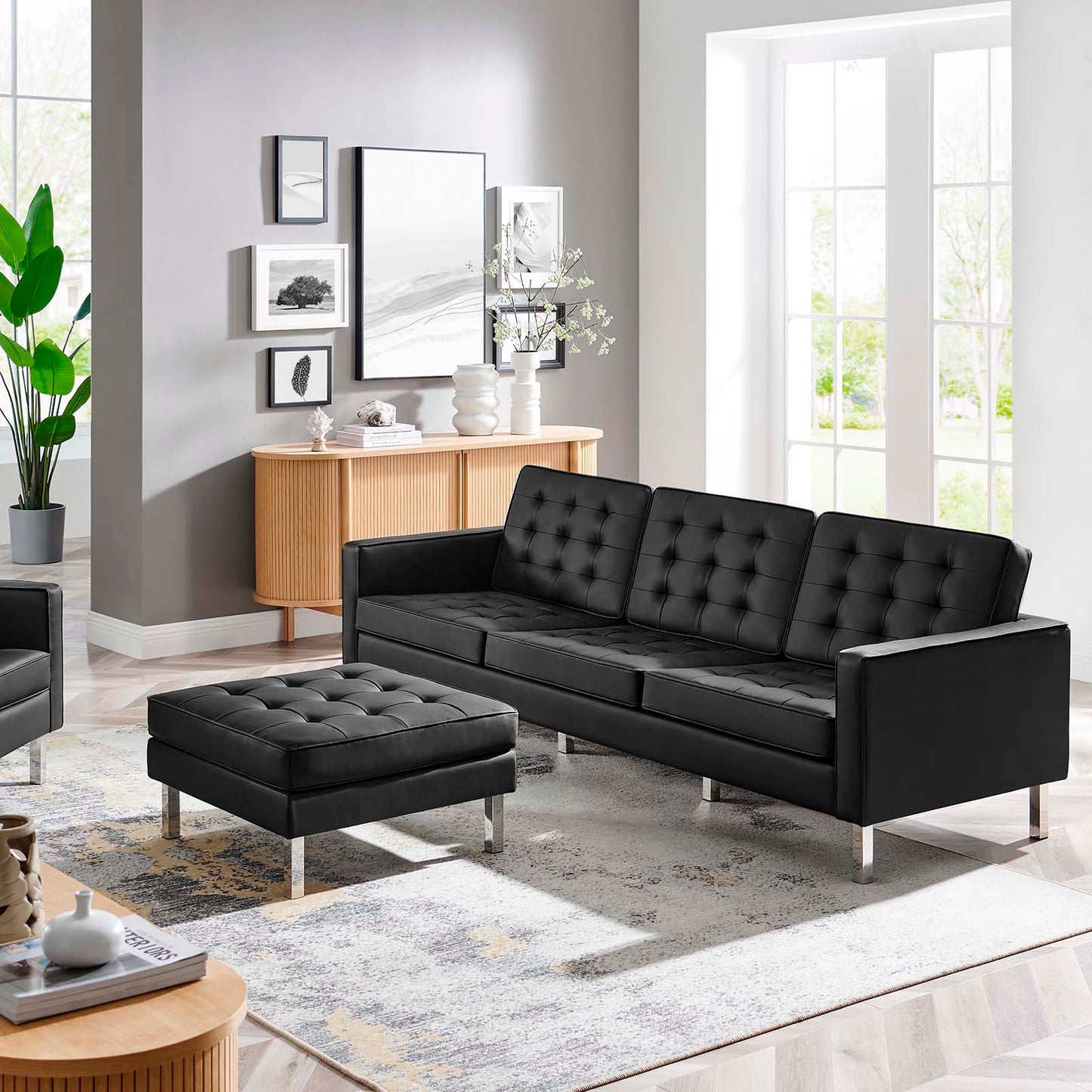 Loft Tufted Vegan Leather Sofa and Ottoman Set By Modway - EEI-6410 | Sofas | Modishstore - 1