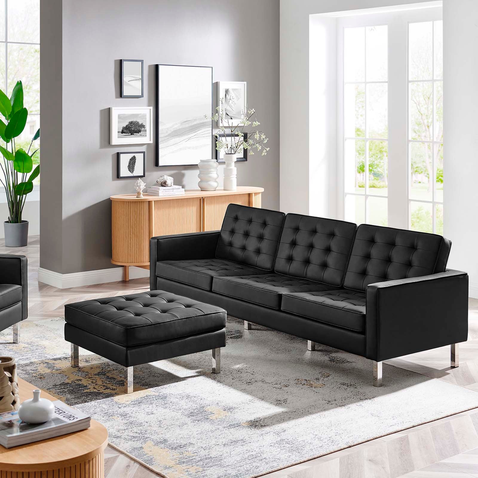 Loft Tufted Vegan Leather Sofa and Ottoman Set By Modway - EEI-6410 | Sofas | Modishstore - 1