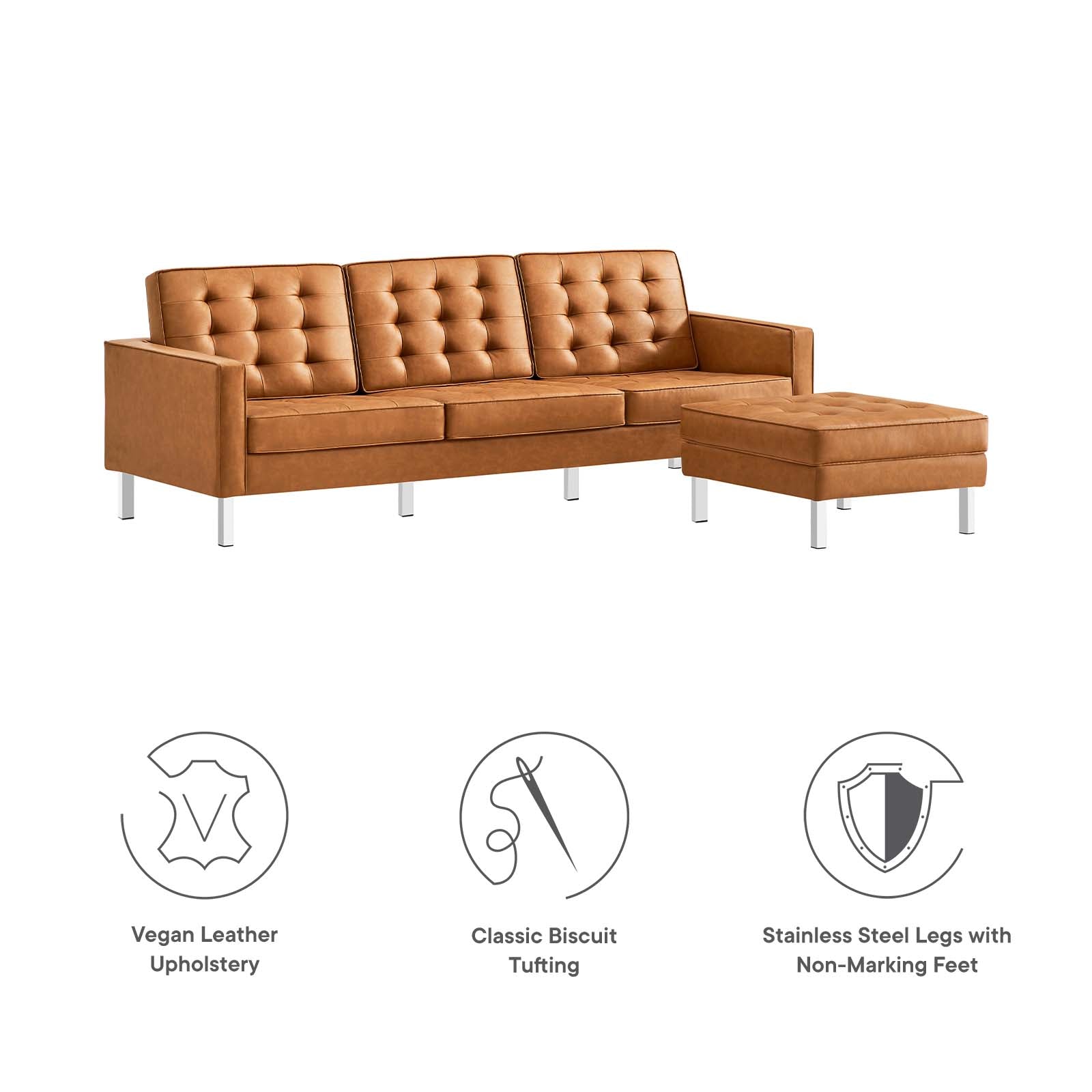 Loft Tufted Vegan Leather Sofa and Ottoman Set By Modway - EEI-6410 | Sofas | Modishstore - 12